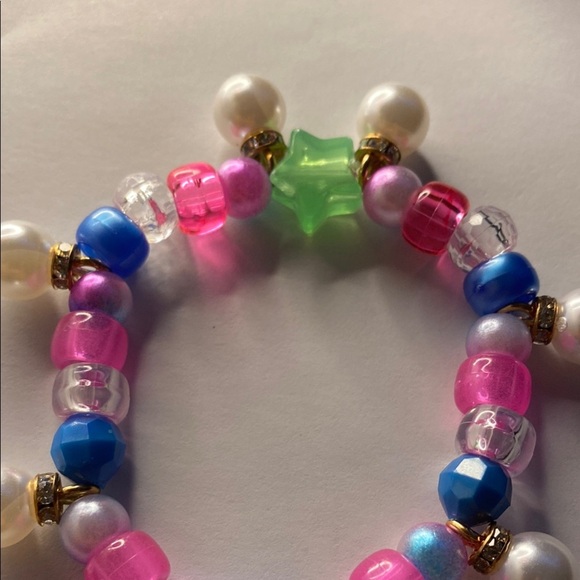 Pink and Blue Stretch Bracelet with Rainbow Charm - Picture 3 of 3